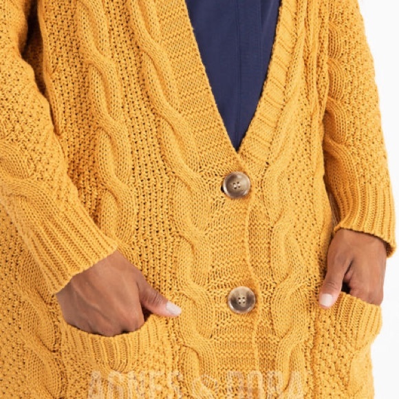 AGNES & DORA cable knit cardigan in mustard yellow - Picture 2 of 7